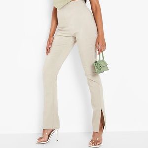 split hem stretch woven pants